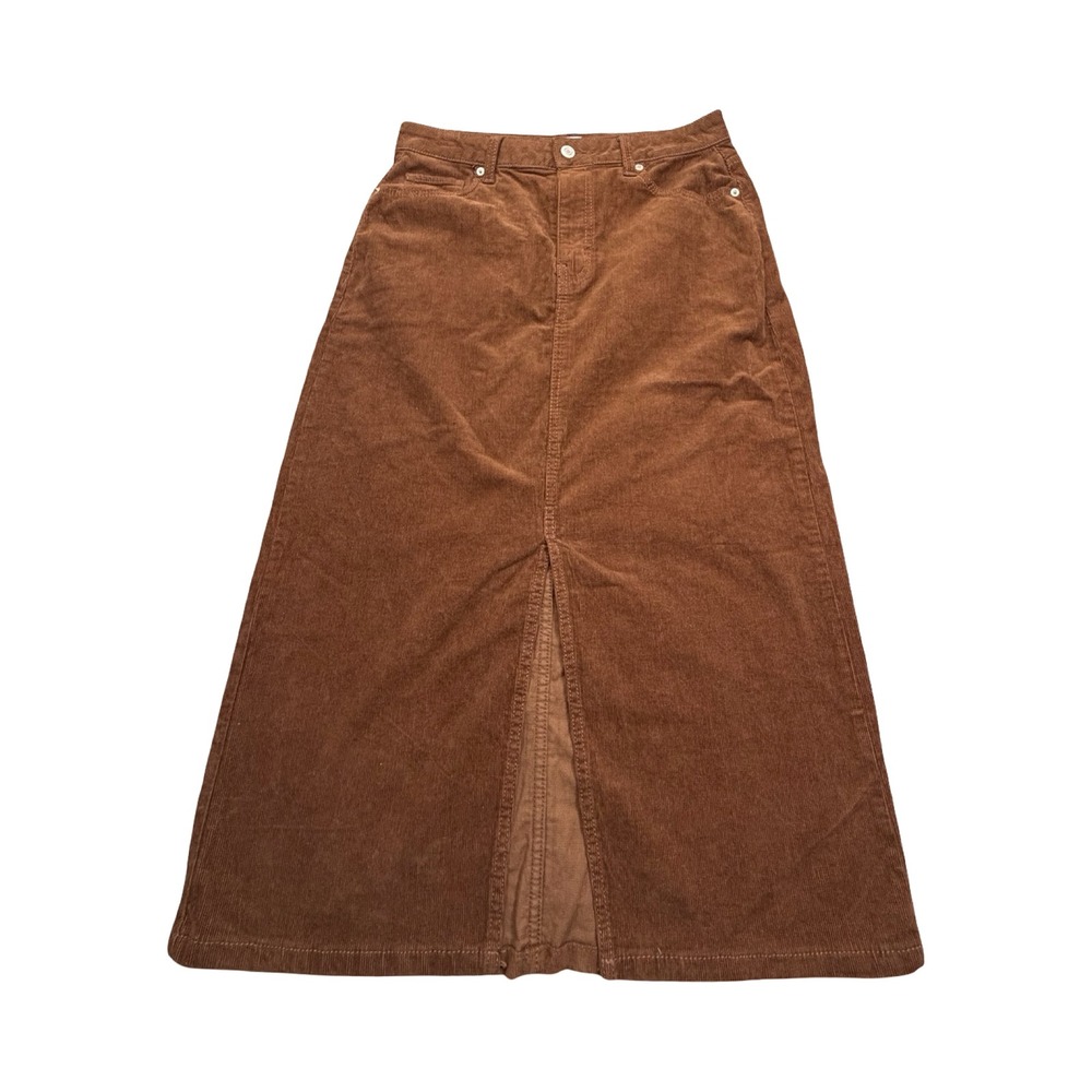 Time and Tru Corduroy Skirt Womens 4 Brown Midi Cotton Stretch Workwear